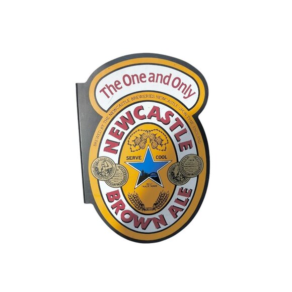 VTG NEWCASTLE BROWN ALE The One and Only Wood Beer Sign Hangs Perpendicularly - Picture 5 of 8